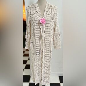 🆕Dramatic 100% Cotton Hand Crochet Long Sleeved Duster in Natural (Made in US)